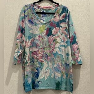 Soft Surroundings Teal and Pink Floral Tunic